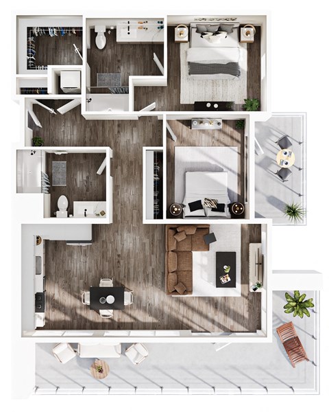 Floor plan for 2 beds, 2 baths, 1186 sqft
